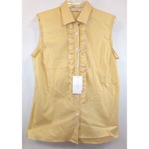 Amina Rubinacci Sleeveless Ruffled Front Shirt Womens Yellow / White Size 48 NWT